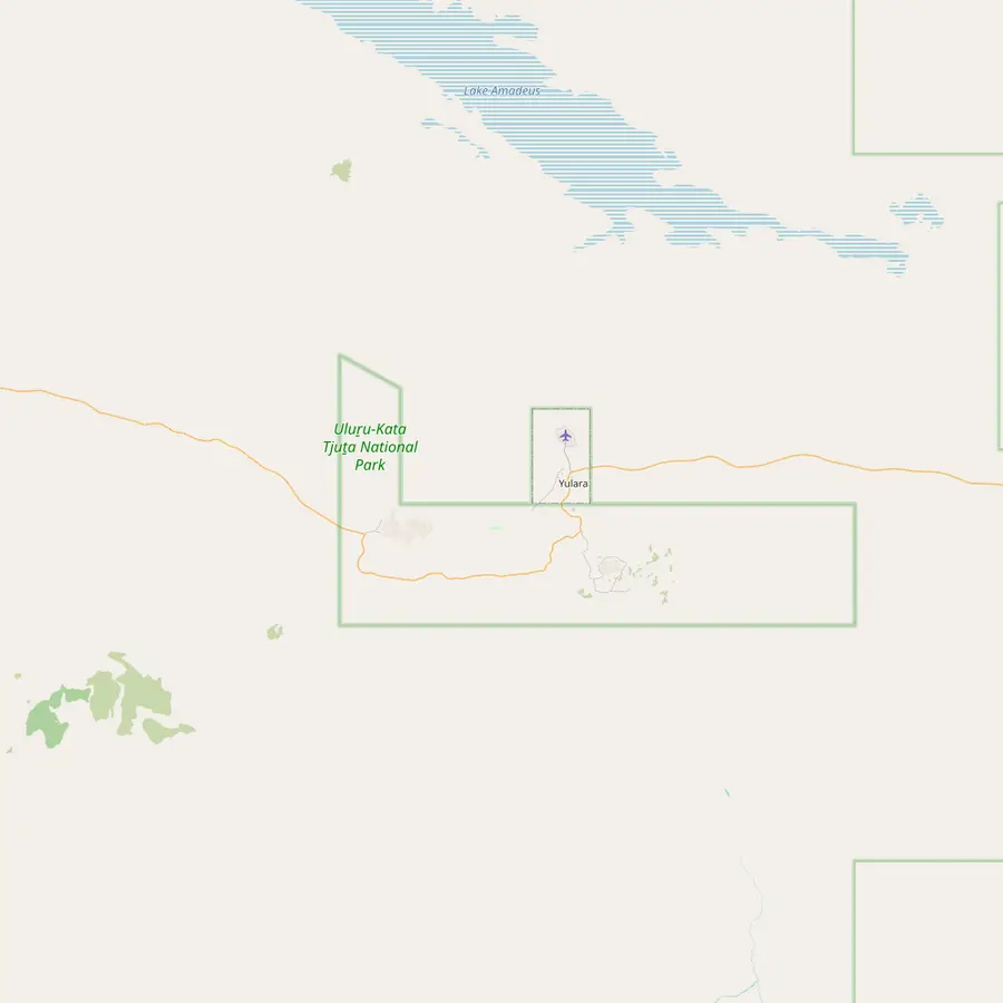 Map of Uluru-Kata Tjuta National Park with Ayers Rock Airport and Yulara to the north, Uluru to the south-east and Kata Tjuta to the west